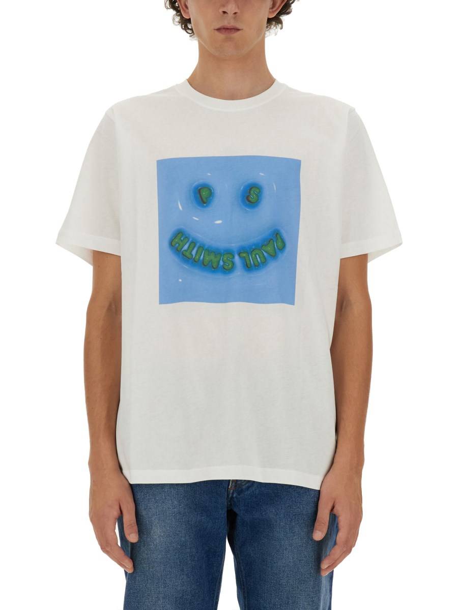 PS BY PAUL SMITH T-SHIRT "HAPPY" IN COTONE