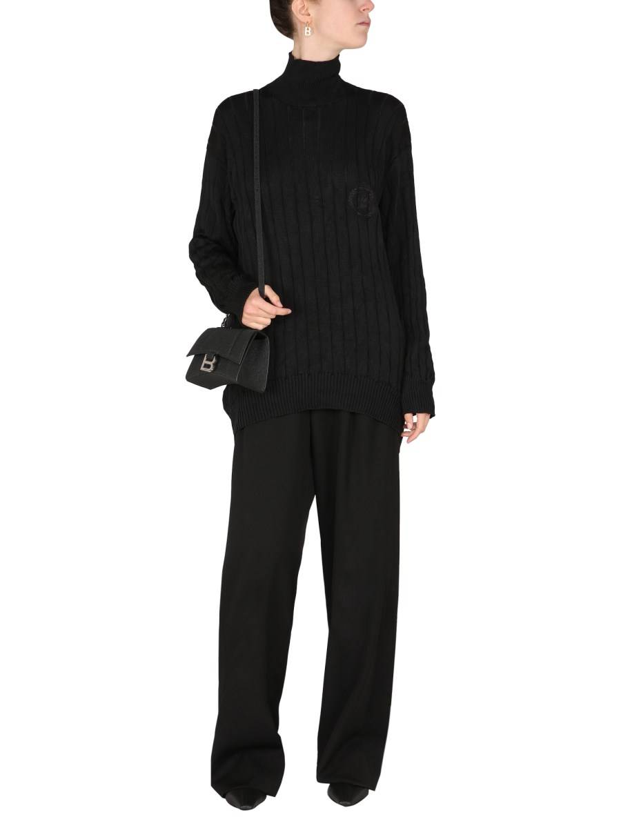 BALENCIAGA PULLOVER A LUPETTO OVERSIZE IN MAGLIA DI SETA A COSTE