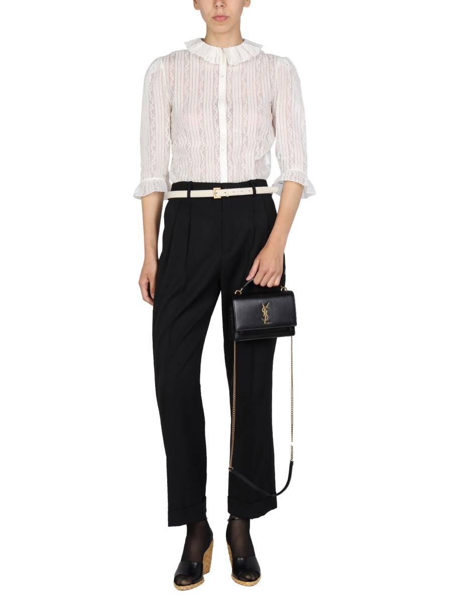 SAINT LAURENT BLUSA CON RUCHE IN PIZZO