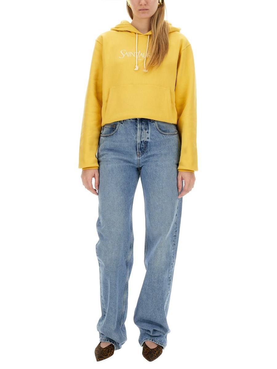 SAINT LAURENT FELPA OVERSIZE IN COTONE CON LOGO