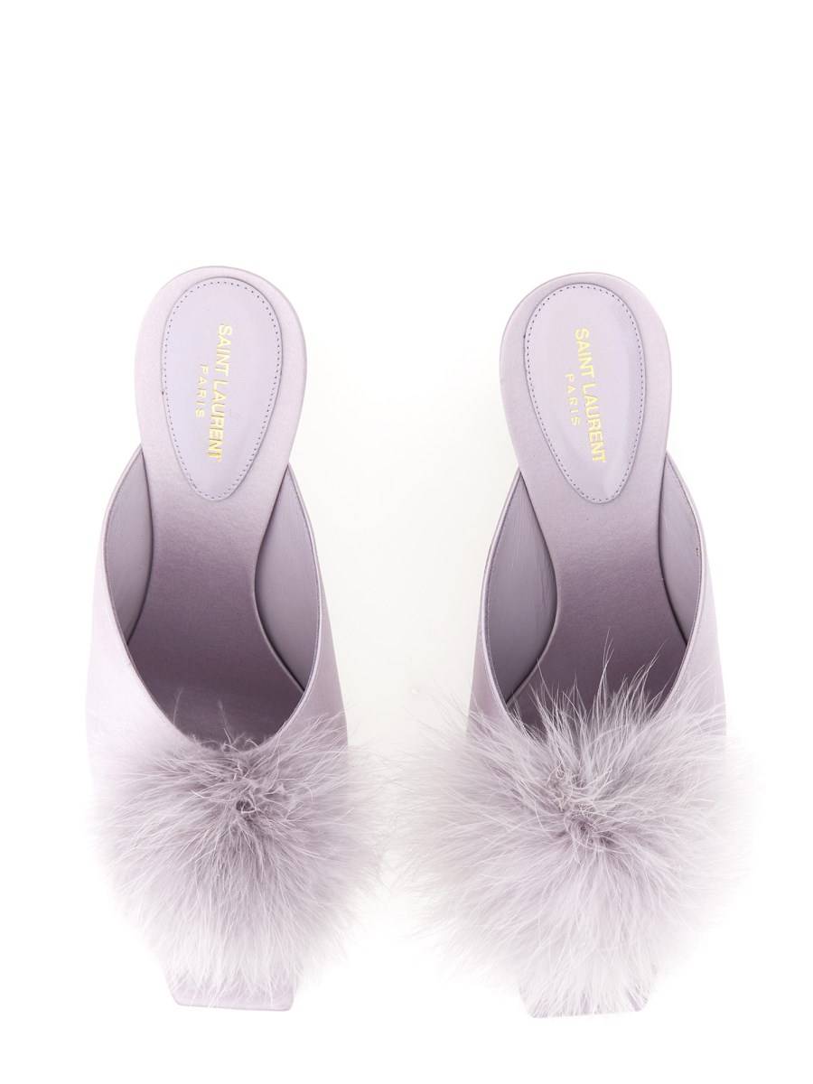 SAINT LAURENT MULE MAE IN CRÊPE DI RASO CON PIUME