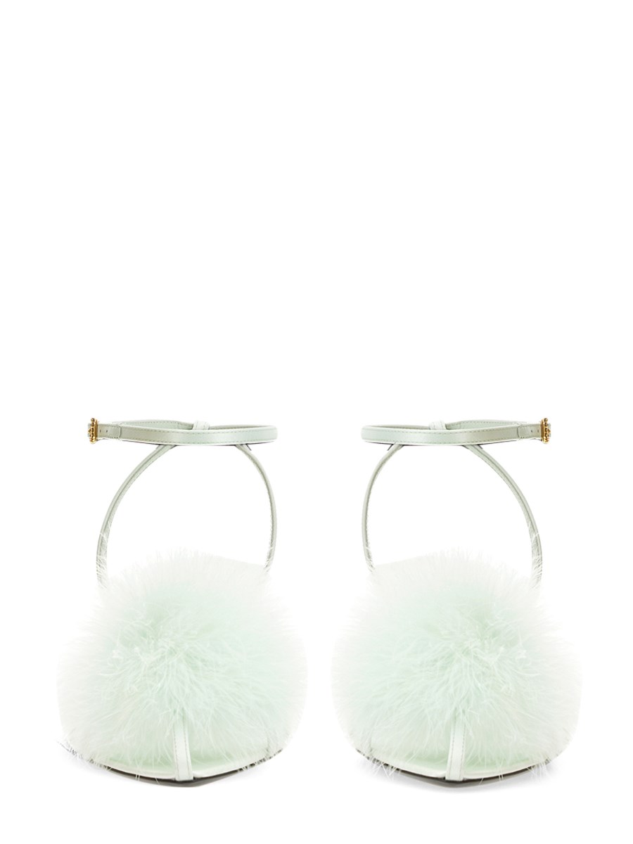 SAINT LAURENT MULE MAE IN CRÊPE DI RASO CON PIUME