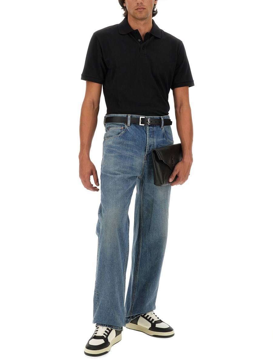 SAINT LAURENT POLO CASSANDRE IN PIQUÉ DI COTONE