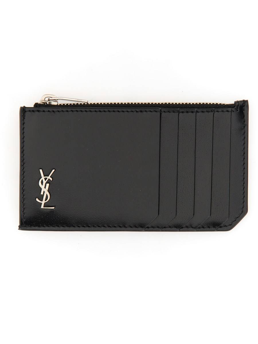 SAINT LAURENT PORTA CARTE IN PELLE CON ZIP