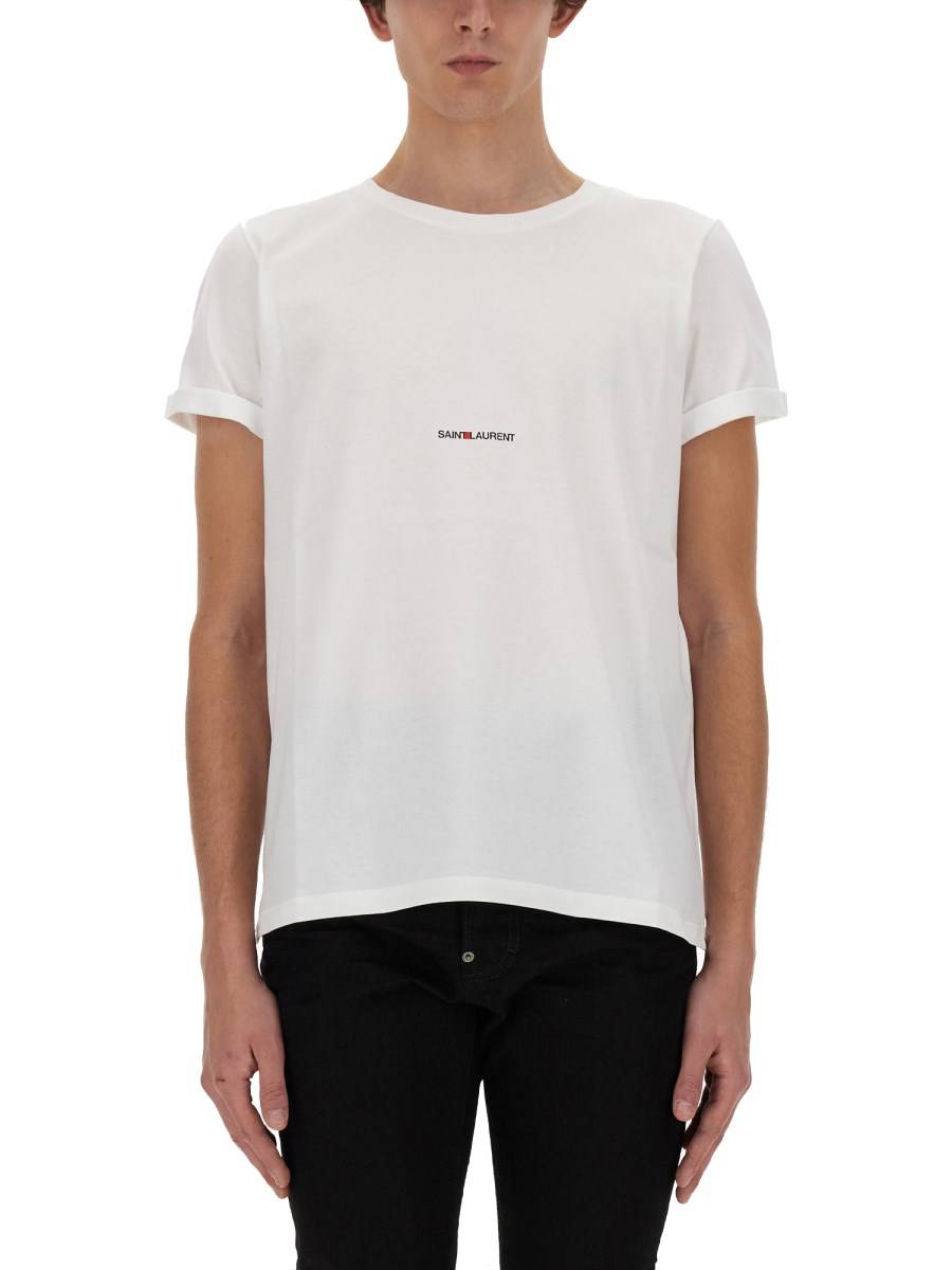 SAINT LAURENT T-SHIRT IN COTONE CON STAMPA LOGO