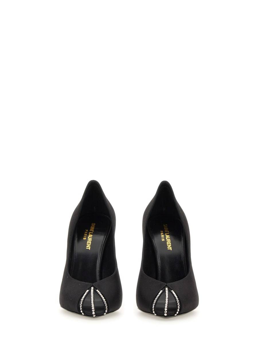 SAINT LAURENT SANDALO ALIX IN SATIN DI SETA CON STRASS