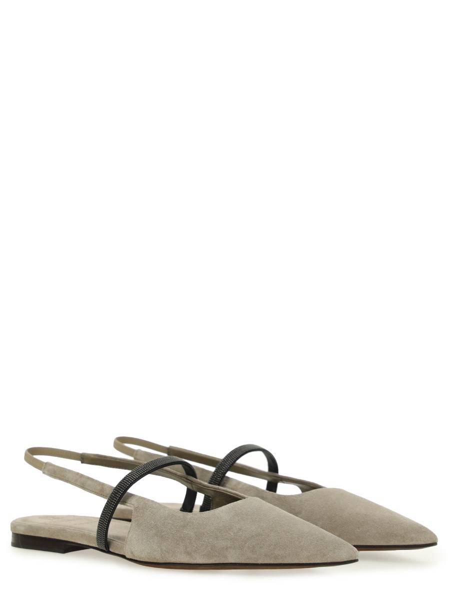 BRUNELLO CUCINELLI SANDALO APERTO IN CAMOSCIO CON SHINY STRAP
