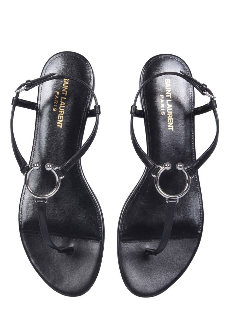 SAINT LAURENT SANDALO IN PELLE CON CINTURINI E LOGO