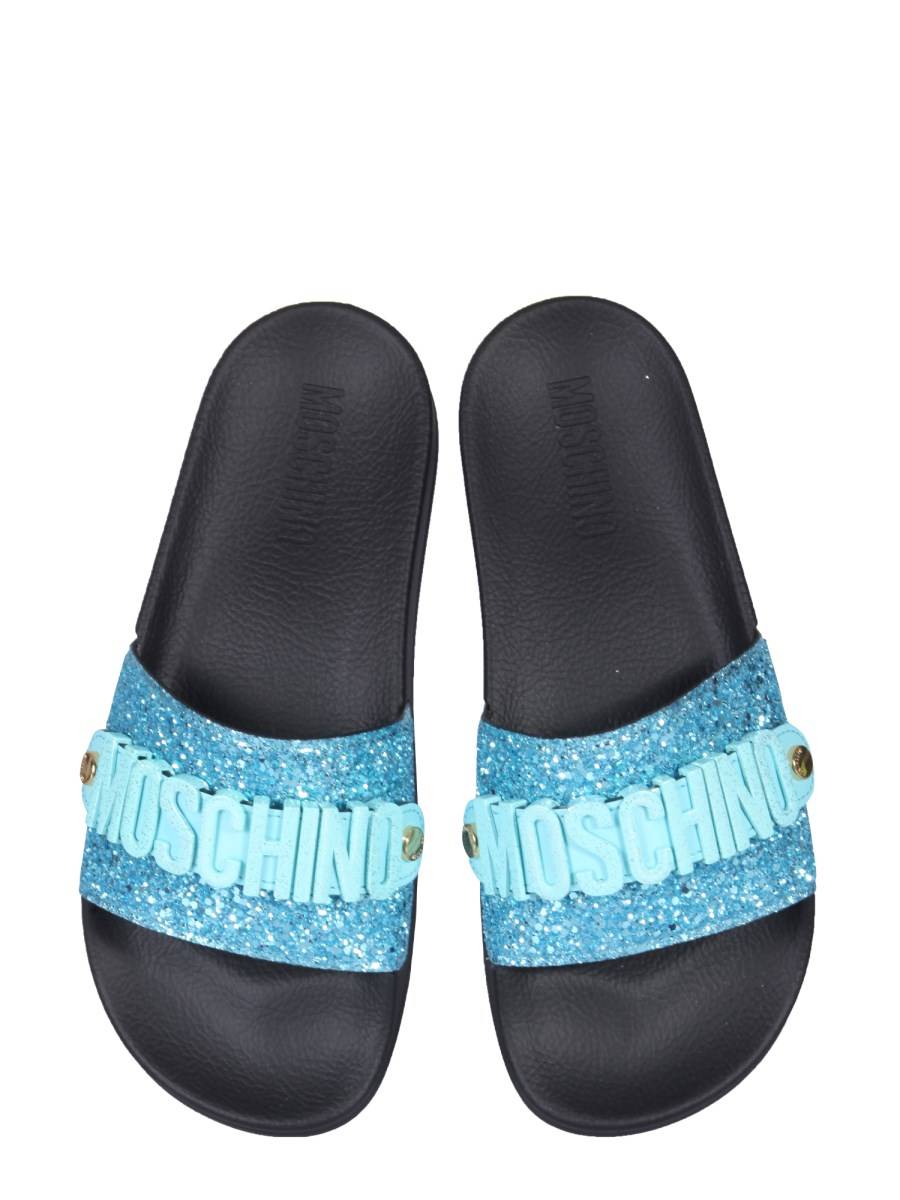 MOSCHINO SANDALO SLIDE IN GLITTER CON LOGO LETTERING
