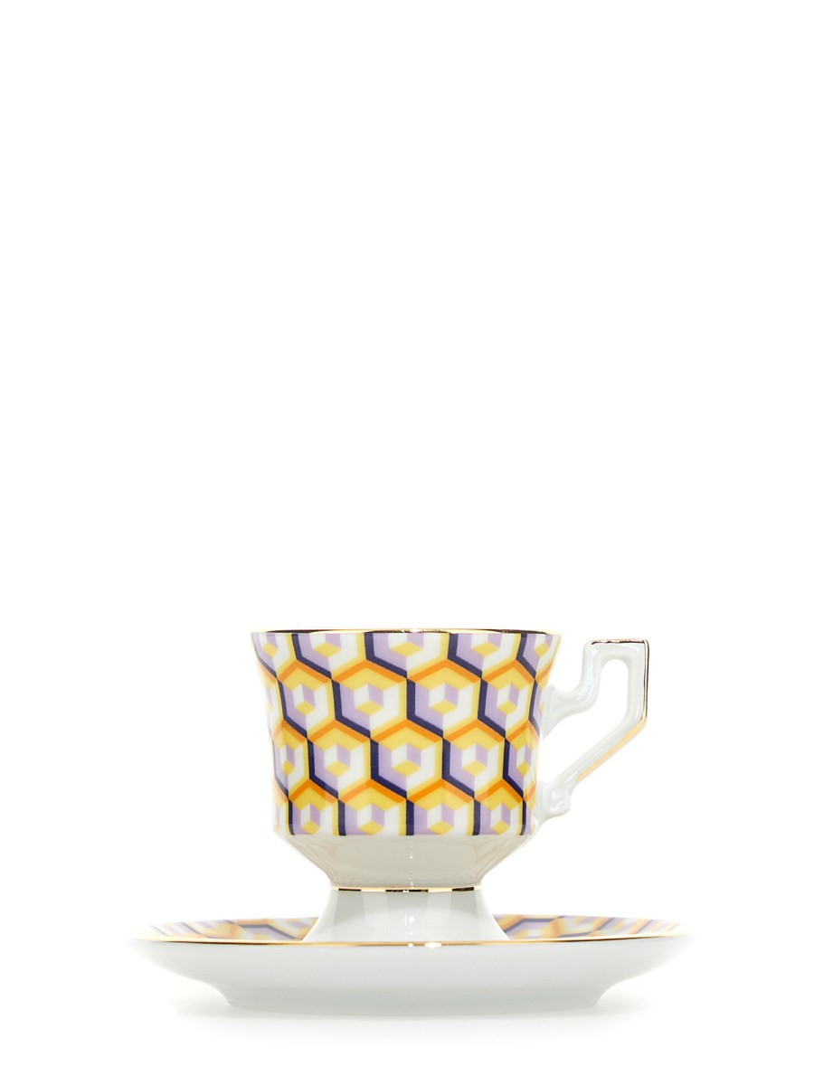 LA DOUBLEJ SET DA QUATTRO TAZZINA ESPRESSO CON PIATTINO STAMPA CUBI MIX