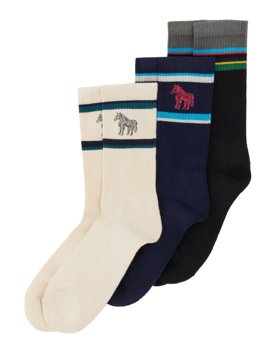 PS BY PAUL SMITH SET DI TRE CALZINI IN COTONE CON LOGO