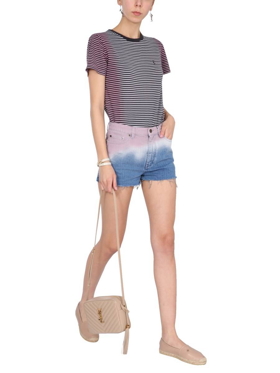 SAINT LAURENT SHORT IN DENIM DI COTONE CON STAMPA TIE DYE