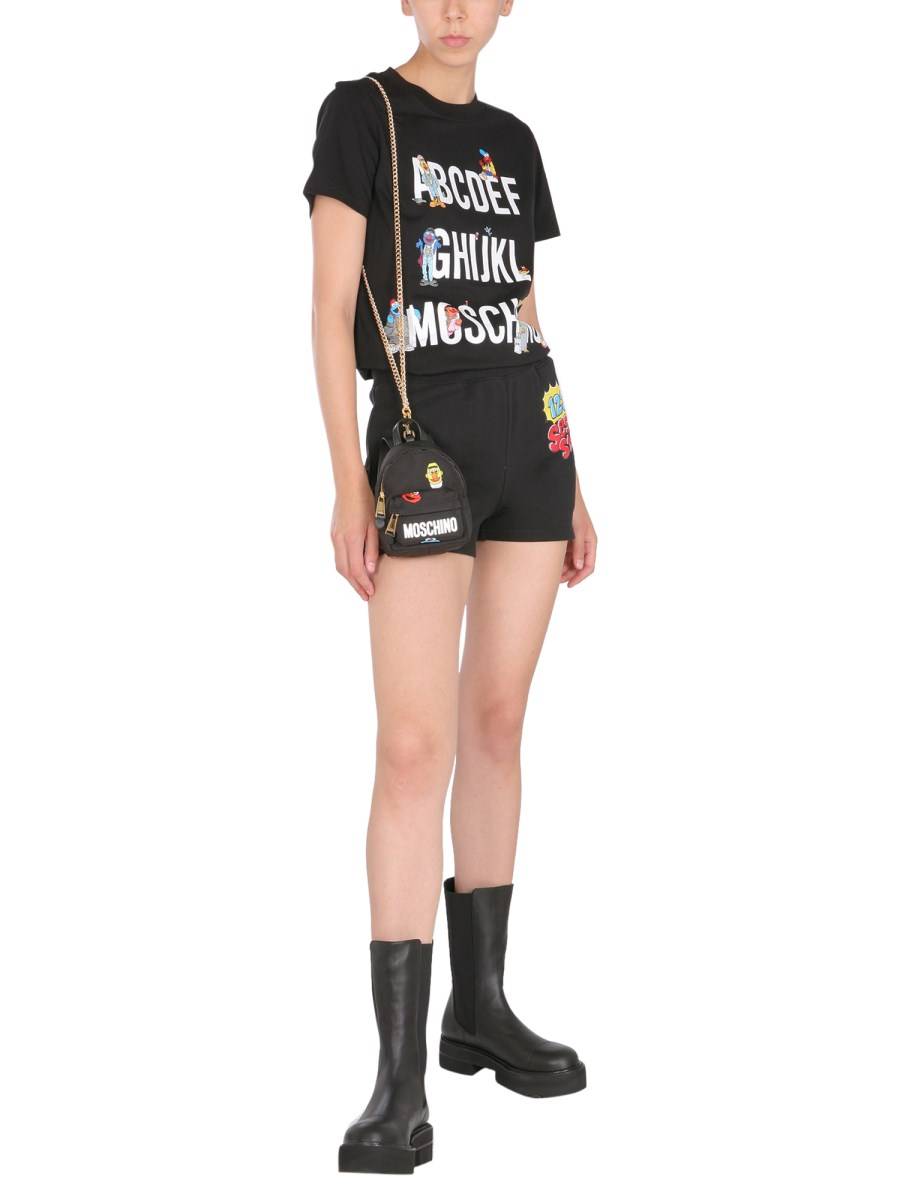 MOSCHINO SHORT IN FELPA DI COTONE CON STAMPA SESAME STREET