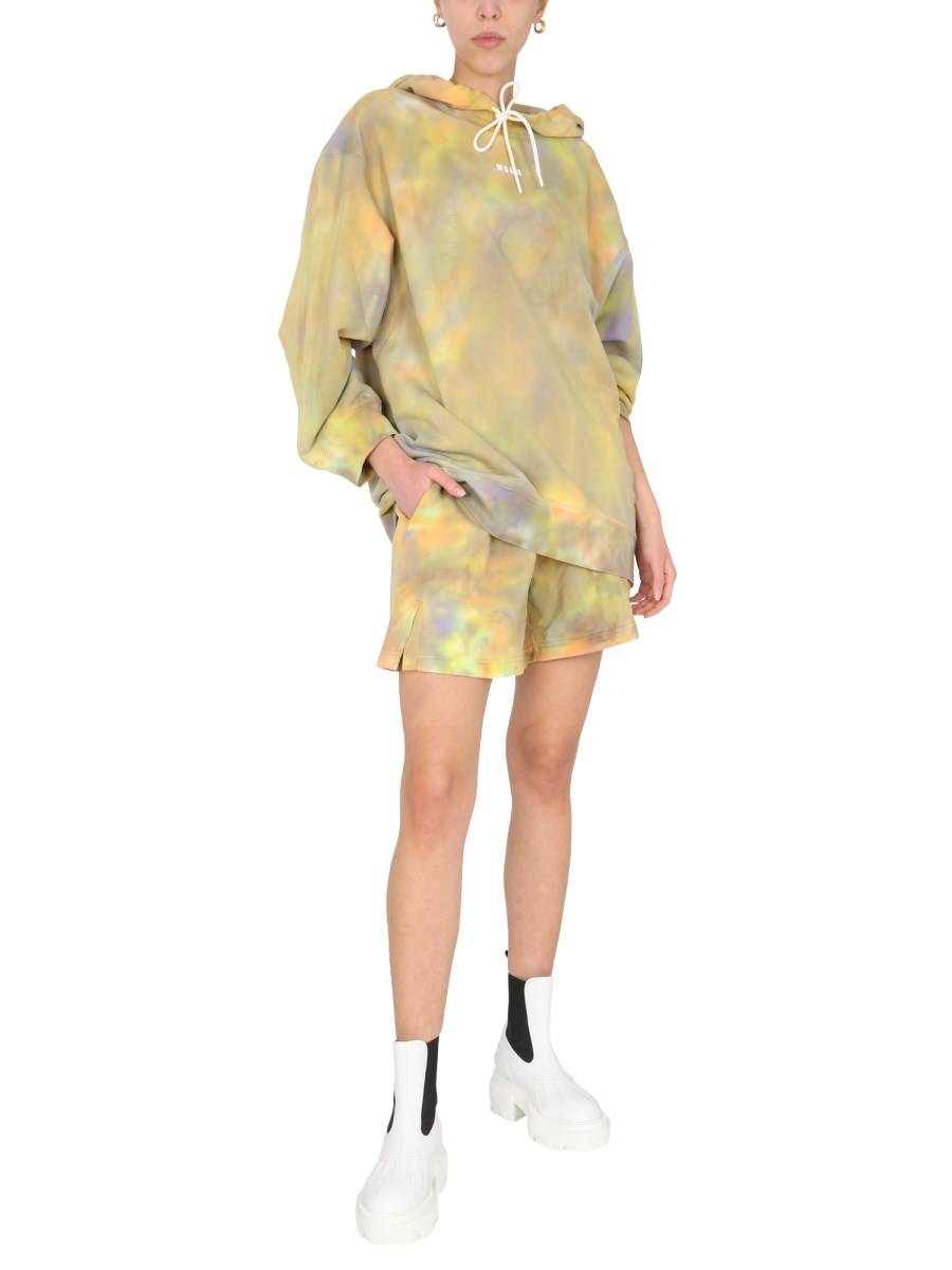 MSGM SHORT IN FELPA DI COTONE TIE-DYE CON STAMPA MICRO LOGO