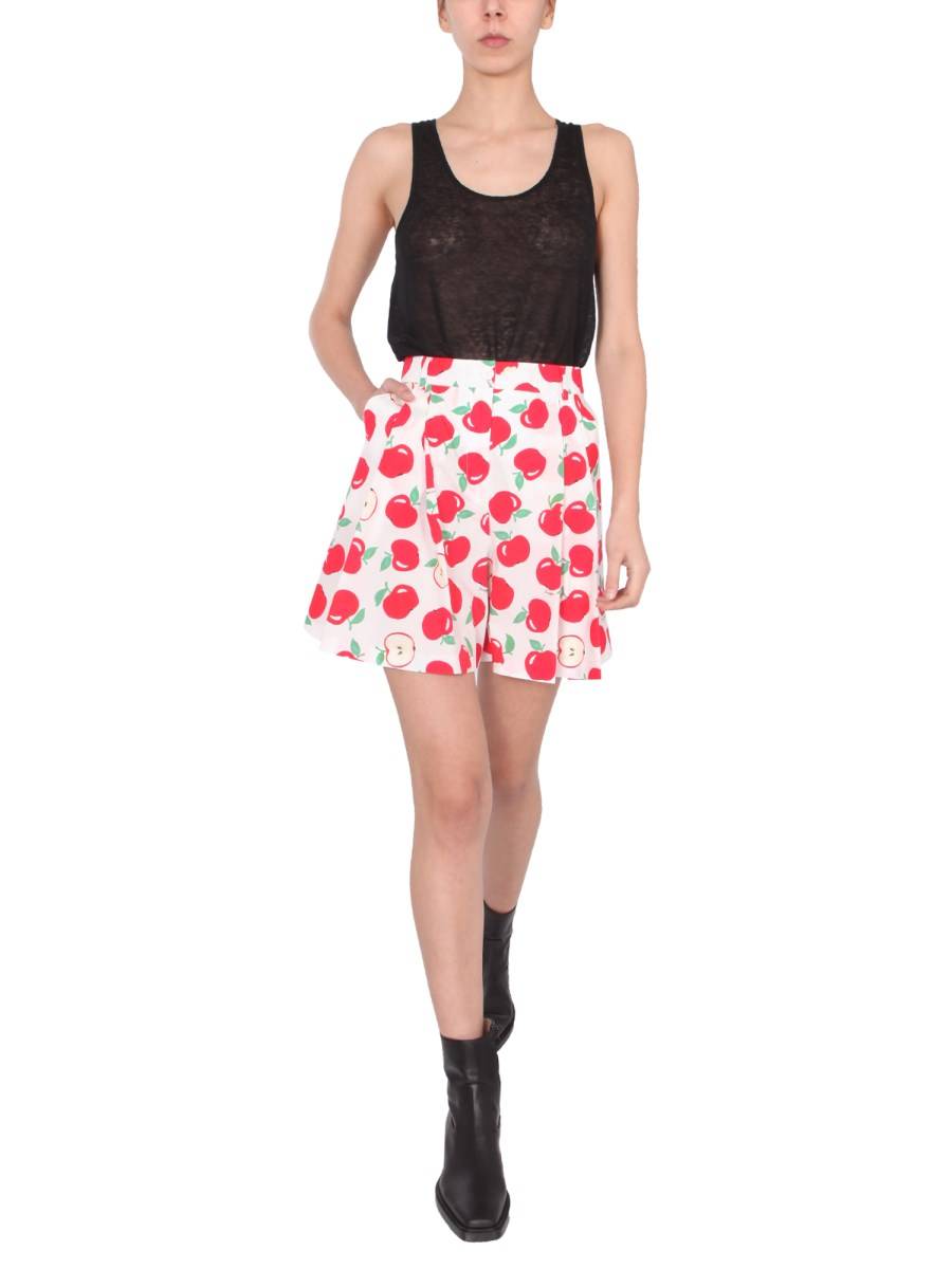 BOUTIQUE MOSCHINO SHORT IN POPELINE DI COTONE CON STAMPA MELE
