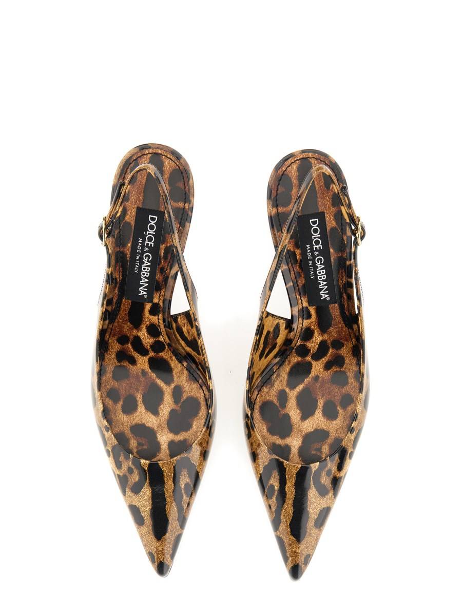 DOLCE & GABBANA SLING BACK IN PELLE CON STAMPA MACULATA