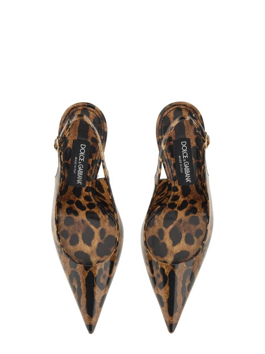 DOLCE & GABBANA SLING BACK IN PELLE LUCIDA CON STAMPA LEO