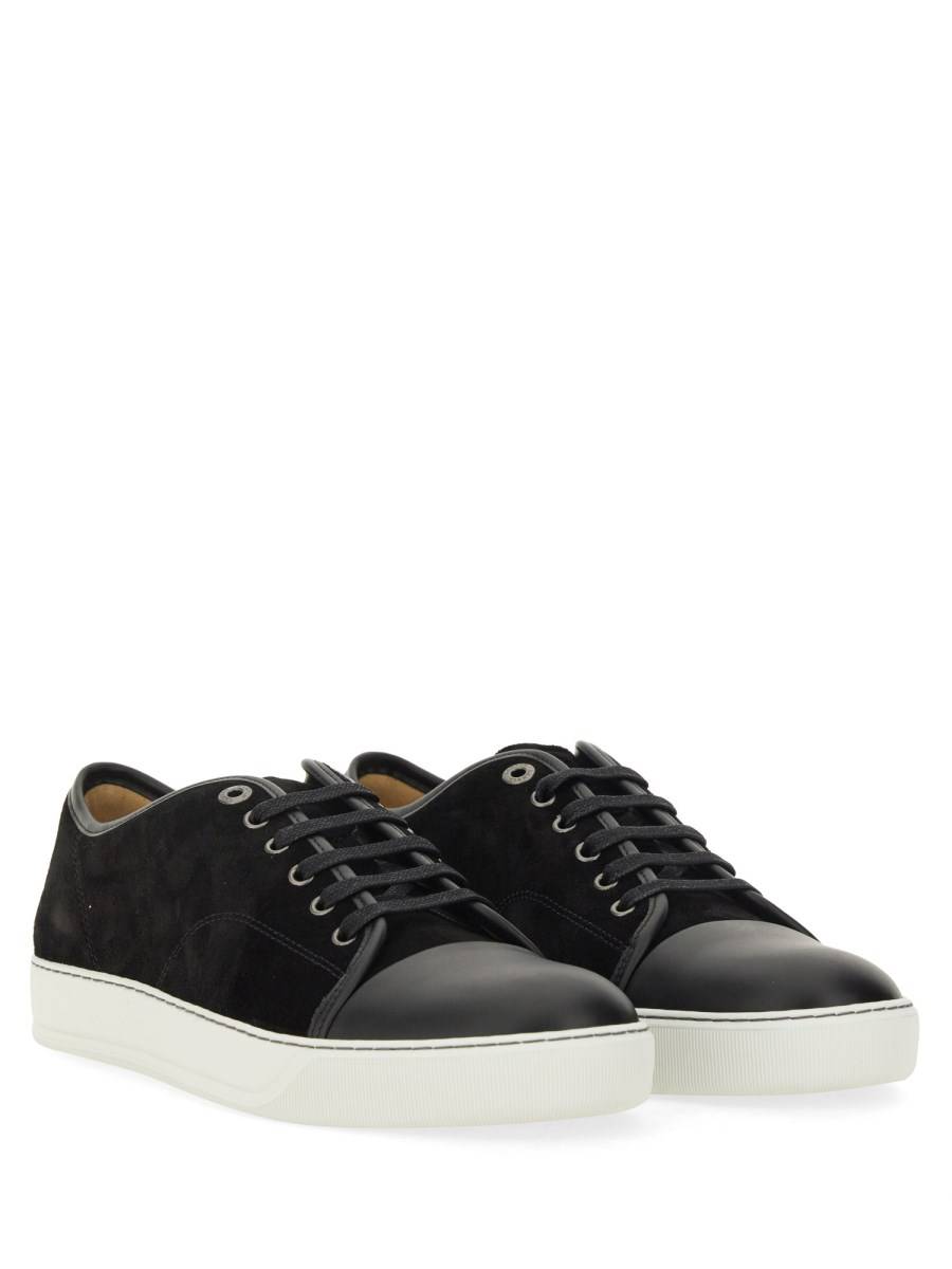 LANVIN SNEAKER IN SUEDE CON CAP TOE IN PELLE LUCIDA