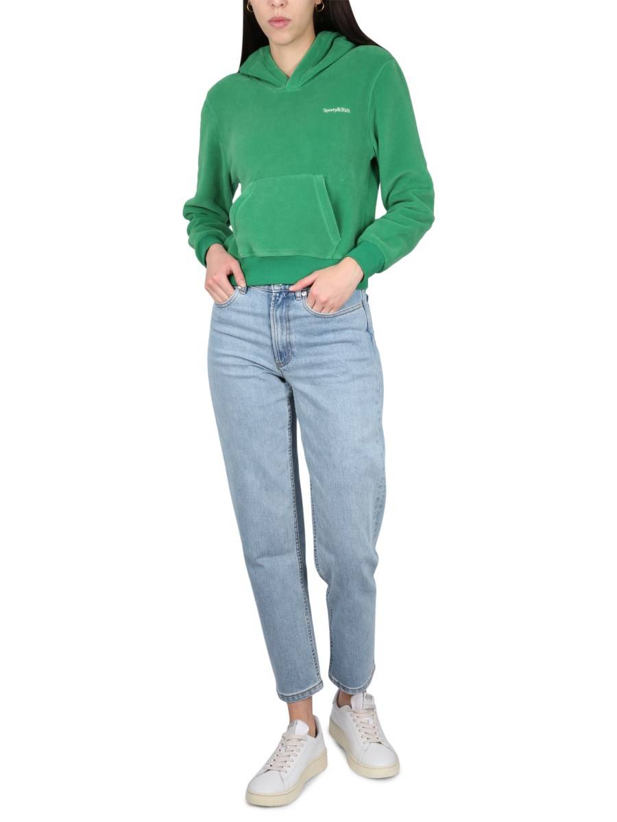 SPORTY&RICH FELPA IN PILE CON RICAMO LOGO