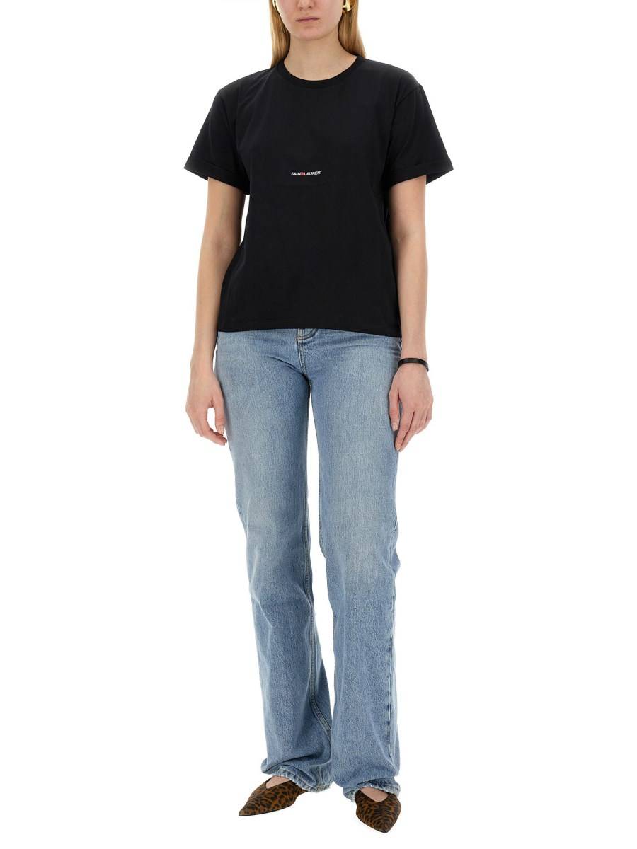 SAINT LAURENT T-SHIRT BOYFRIEND FIT IN COTONE CON LOGO