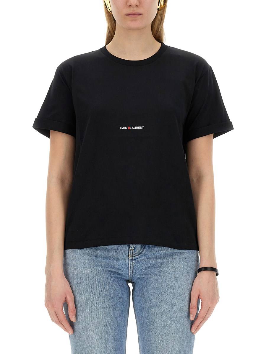 SAINT LAURENT T-SHIRT BOYFRIEND FIT IN COTONE CON LOGO
