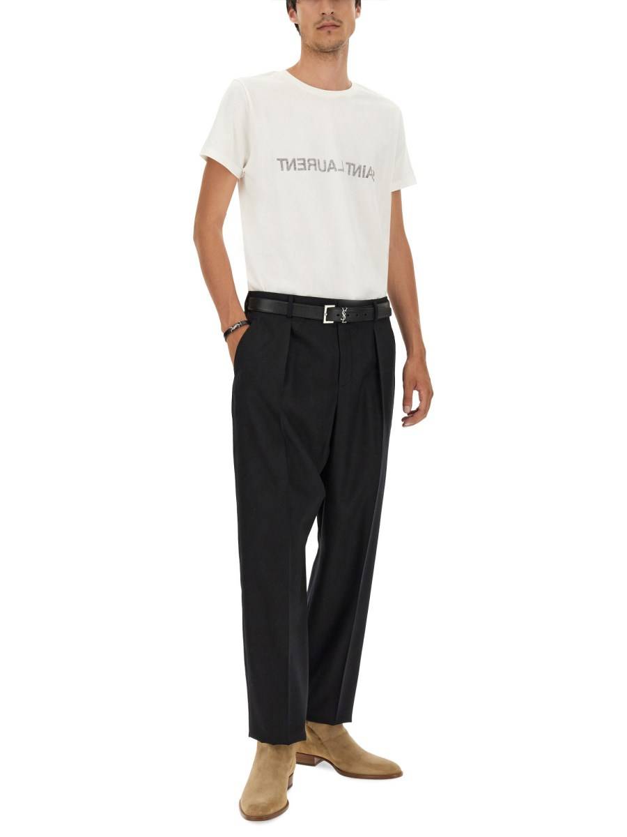 SAINT LAURENT T-SHIRT CON LOGO ROVESCIATO IN JERSEY DI COTONE