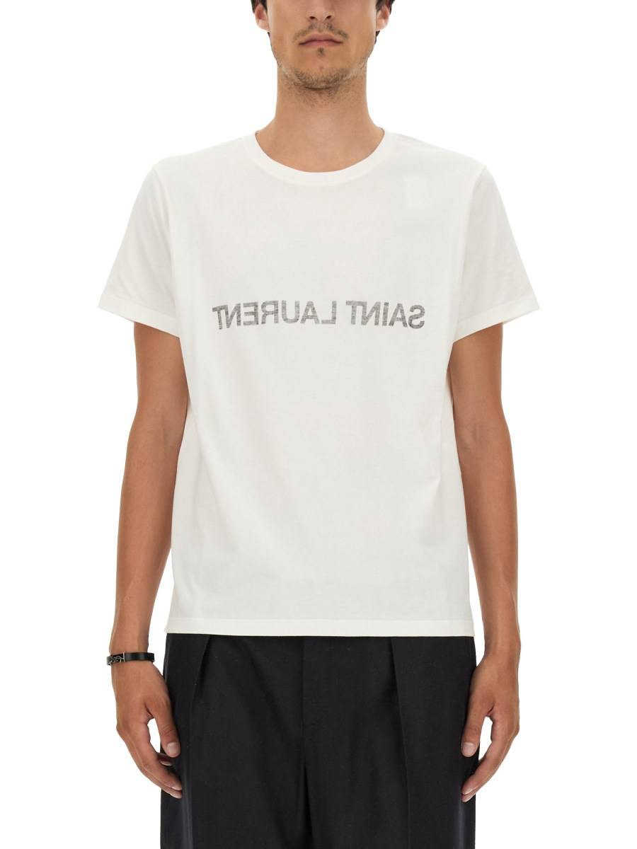 SAINT LAURENT T-SHIRT CON LOGO ROVESCIATO IN JERSEY DI COTONE