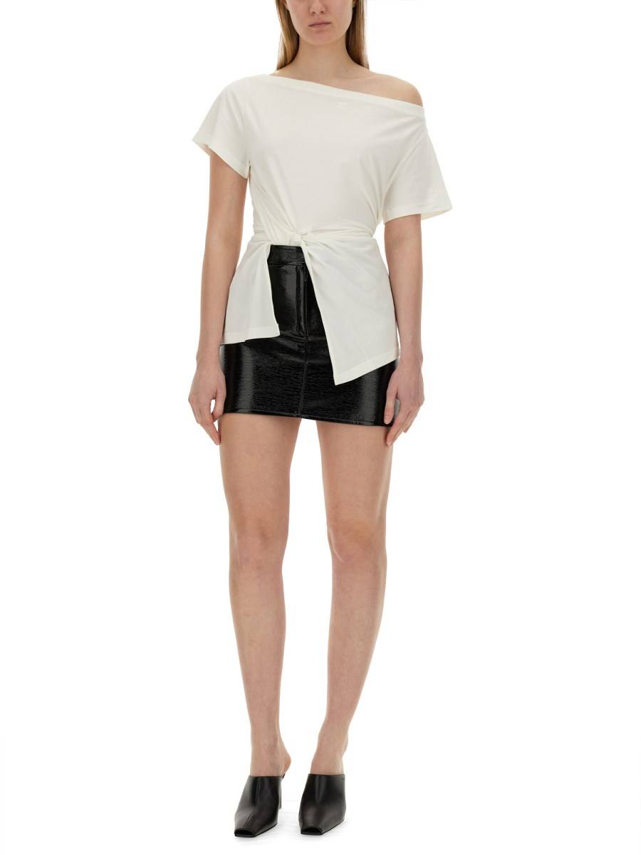 COURREGES T-SHIRT CON SCOLLO A BARCA IN JERSEY DI COTONE