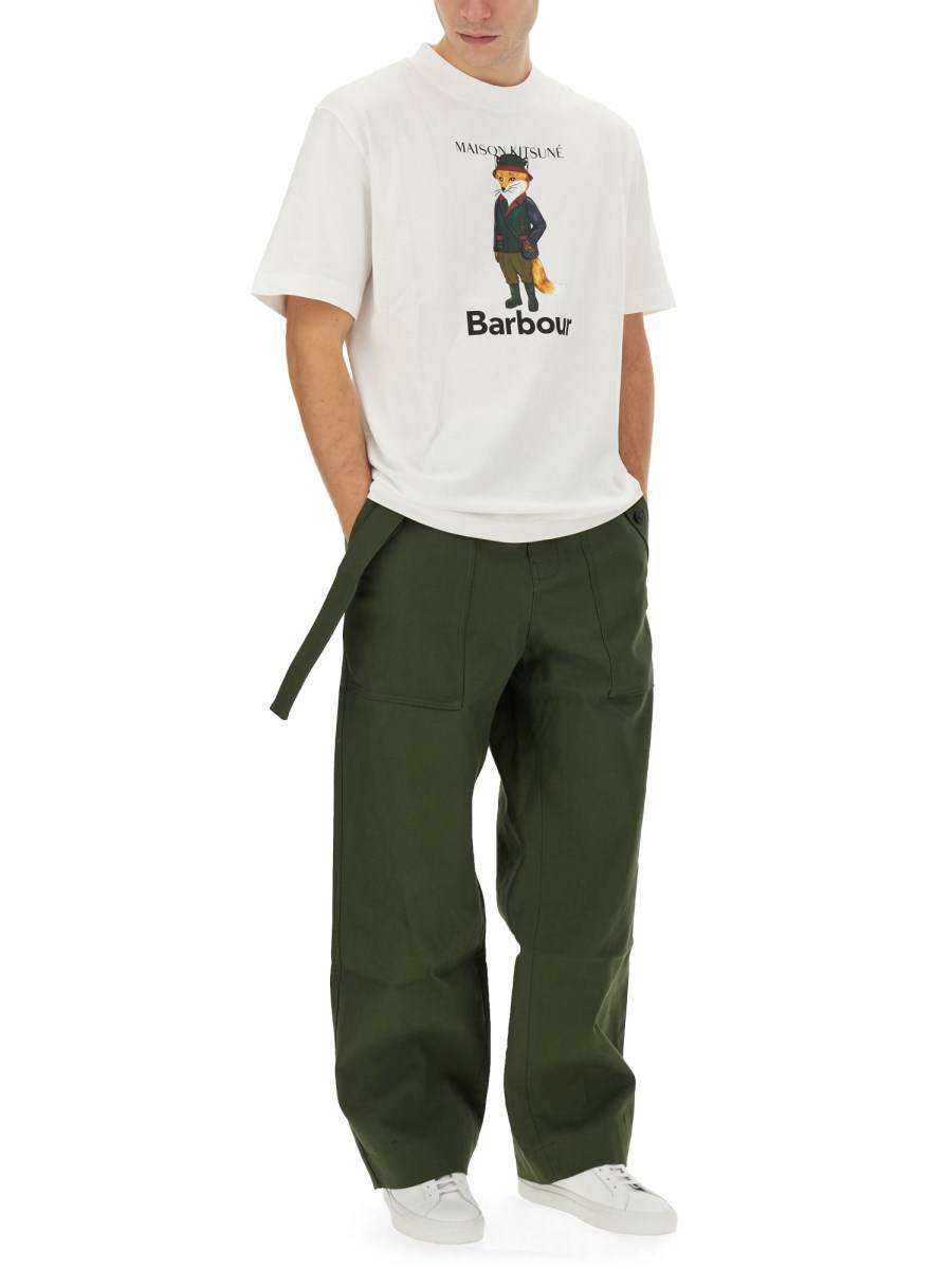 MAISON KITSUNÉ X BARBOUR T-SHIRT CON STAMPA BEAUFORT FOX