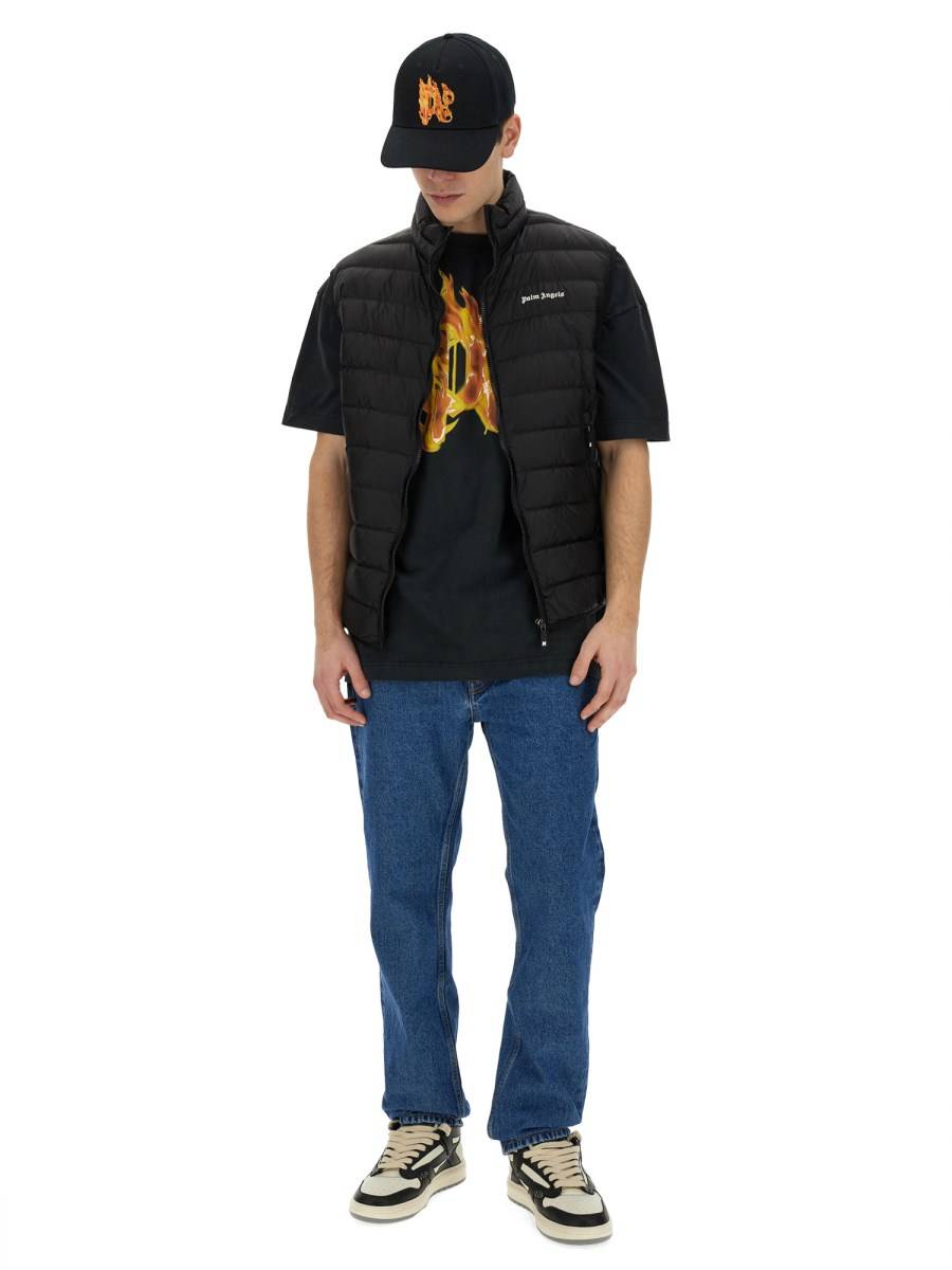 PALM ANGELS T-SHIRT CON STAMPA BURNING MONOGRAM IN JERSEY DI COTONE