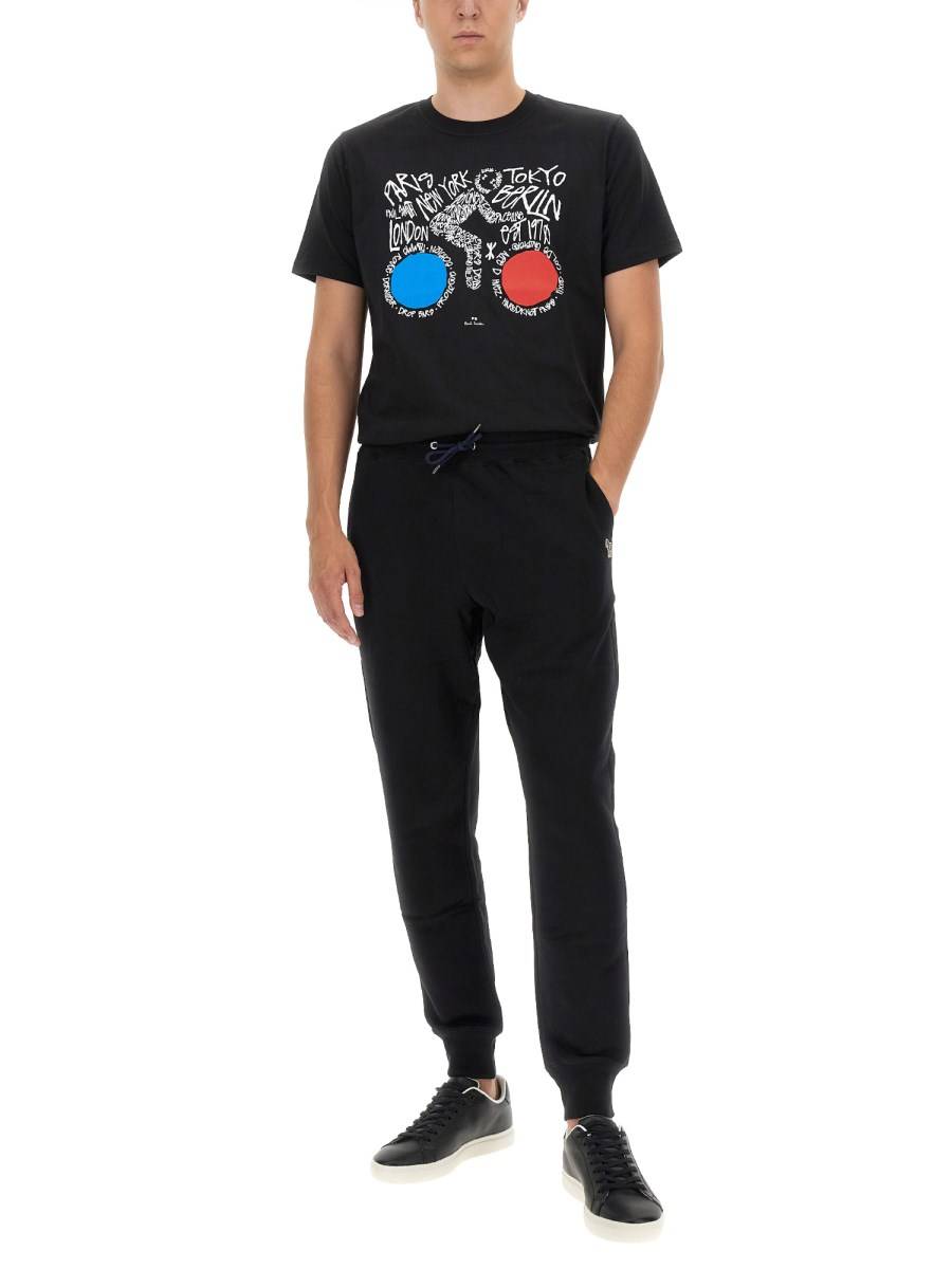 PS BY PAUL SMITH T-SHIRT CON STAMPA CYCLIST IN JERSEY DI COTONE