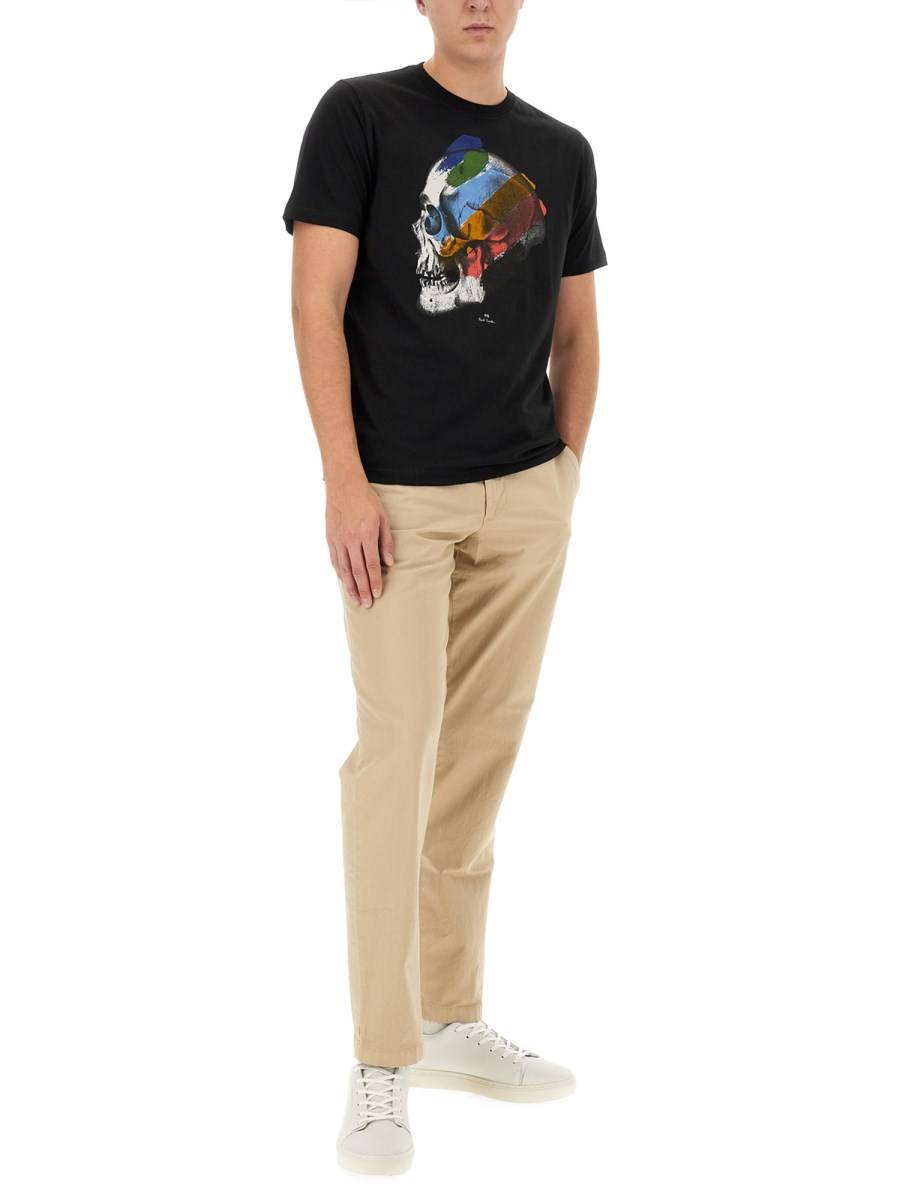 PS BY PAUL SMITH T-SHIRT CON STAMPA SKULL STRIPE IN JERSEY DI COTONE