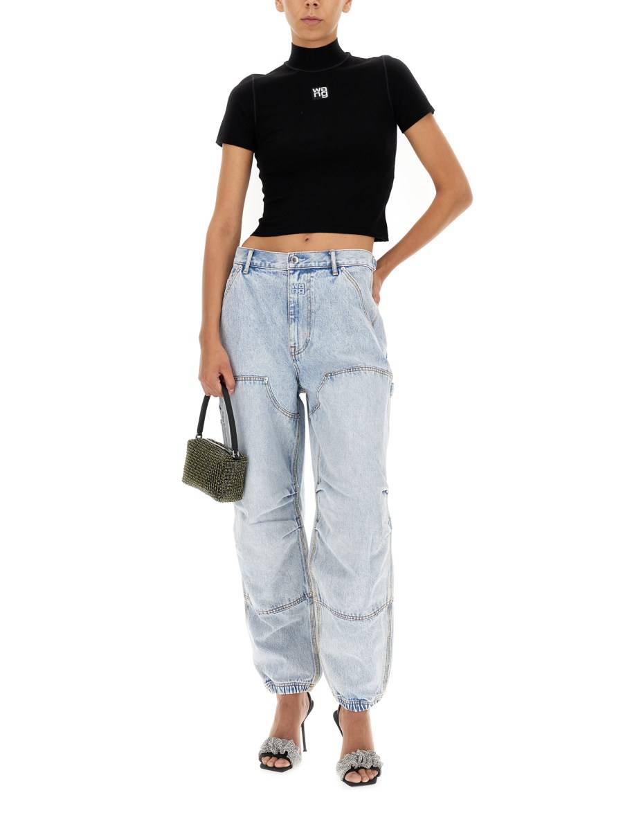 ALEXANDERWANG.T T-SHIRT CROPPED A COLLO ALTO CON LOGO