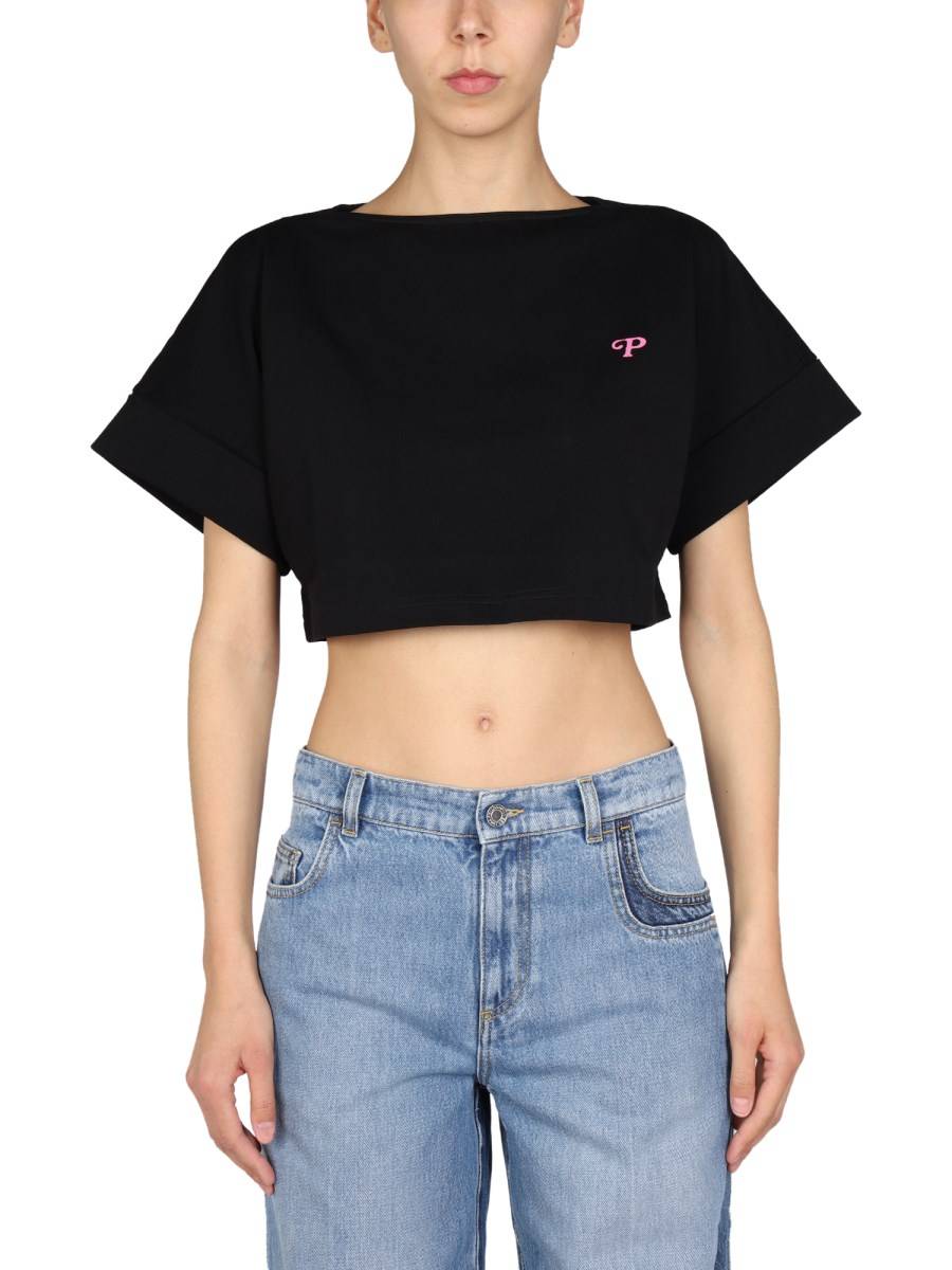 PHILOSOPHY DI LORENZO SERAFINI T-SHIRT CROPPED IN JERSEY DI COTONE CON STAMPA LOGO