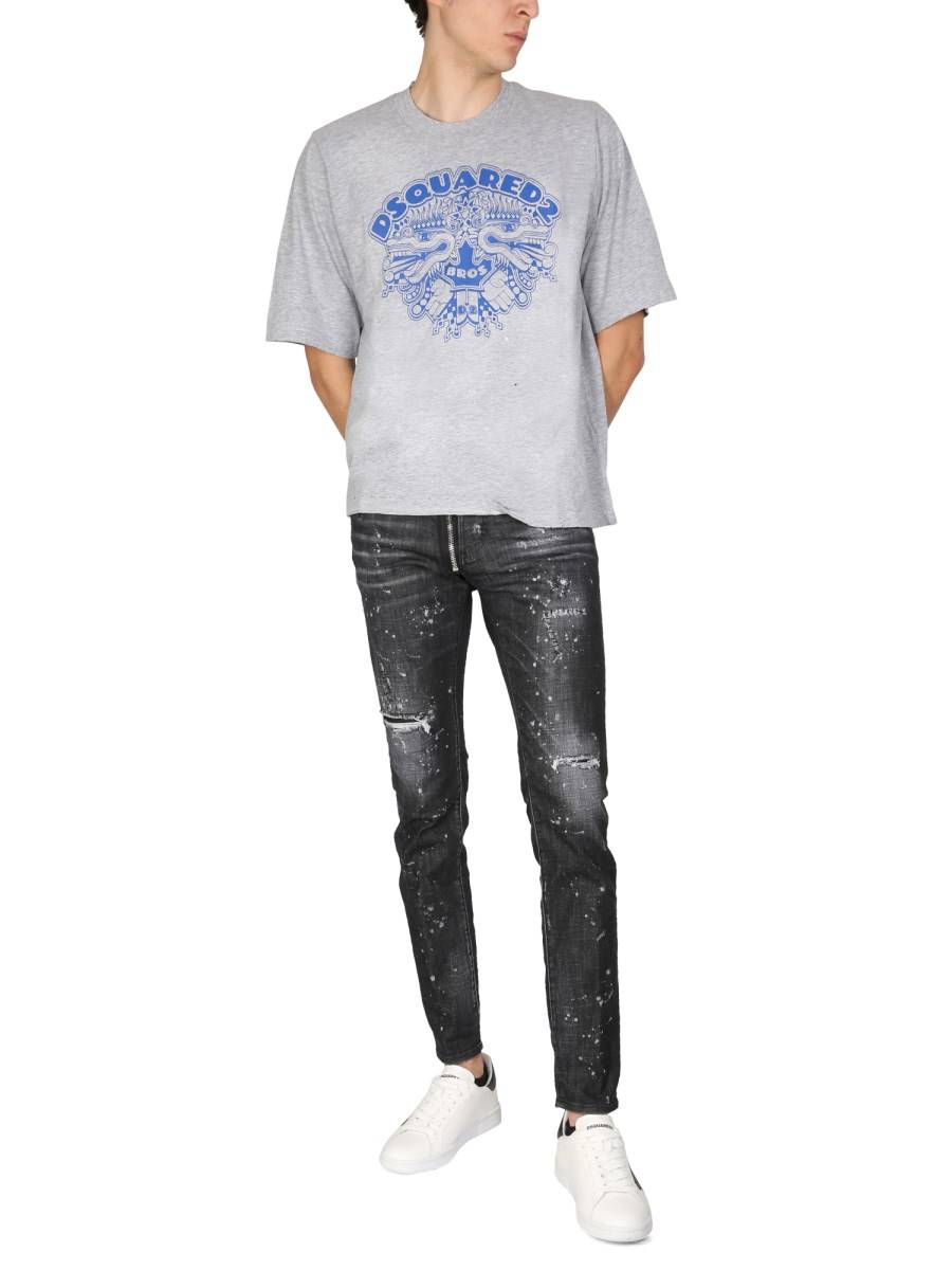 DSQUARED T-SHIRT DRAGON BROS FOOTBALL IN JERSEY DI COTONE