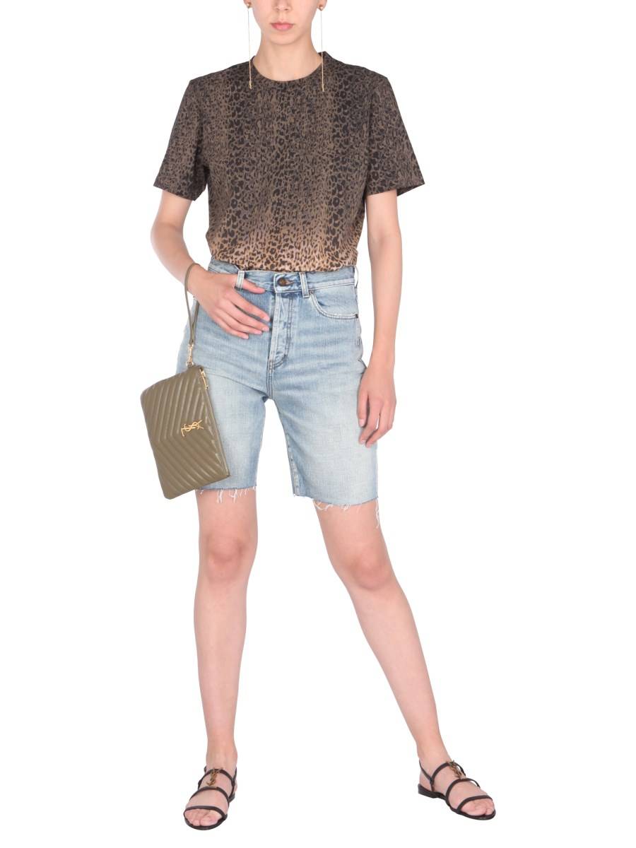 SAINT LAURENT T-SHIRT GIROCOLLO CON STAMPA LEOPARDATA TIE-DYE