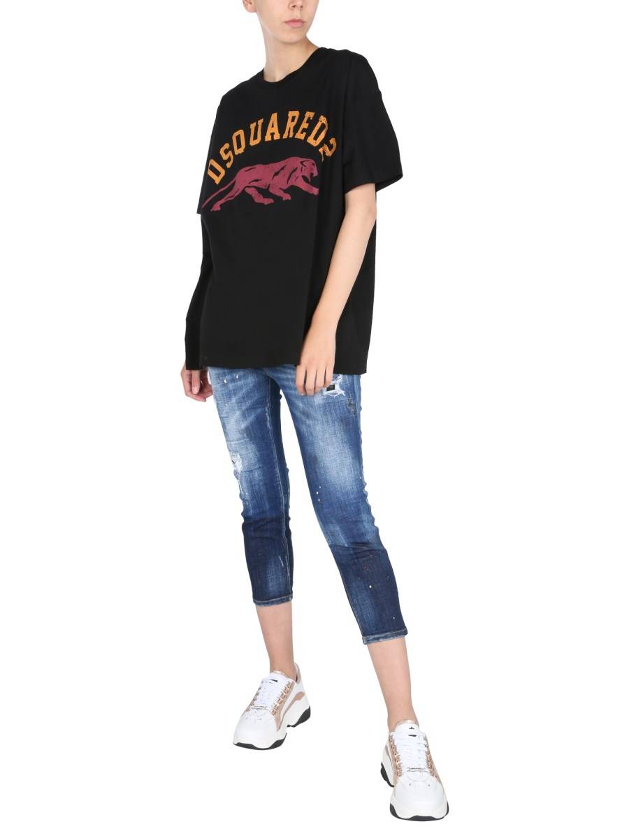 DSQUARED T-SHIRT GIROCOLLO IN JERSEY DI COTONE CON LOGO
