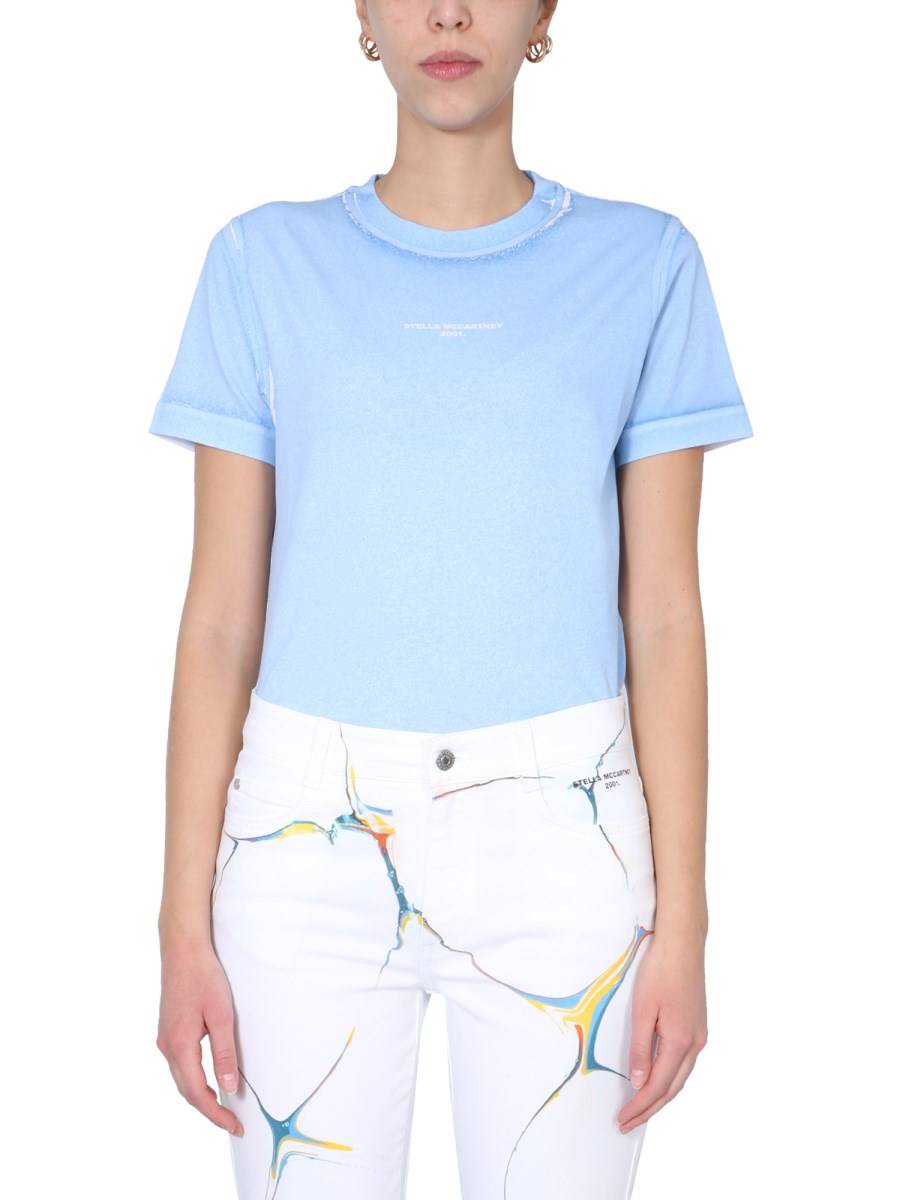 STELLA McCARTNEY T-SHIRT GIROCOLLO IN JERSEY DI COTONE CON LOGO