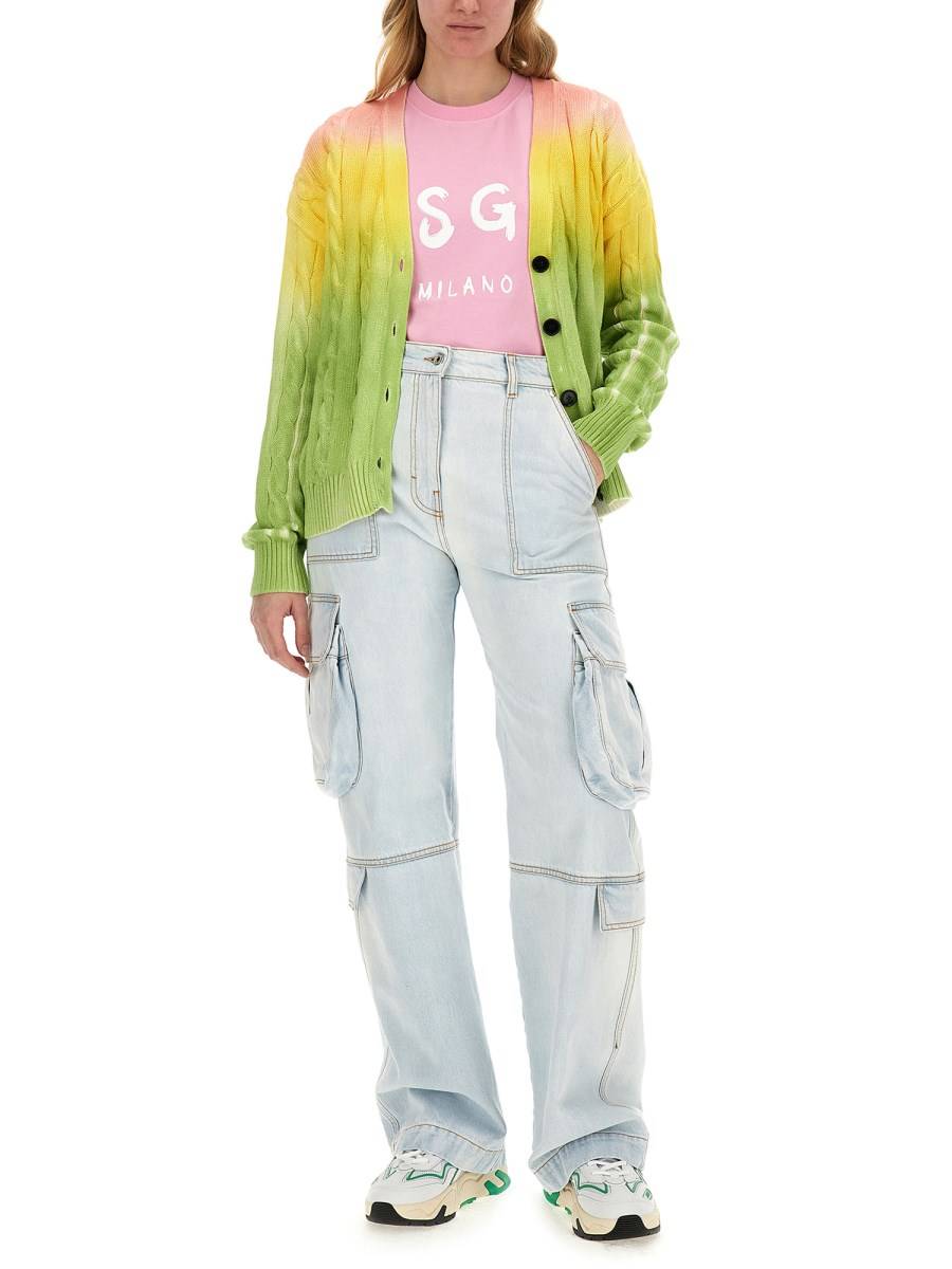 MSGM T-SHIRT GIROCOLLO IN JERSEY DI COTONE CON STAMPA LOGO PENNELLATO