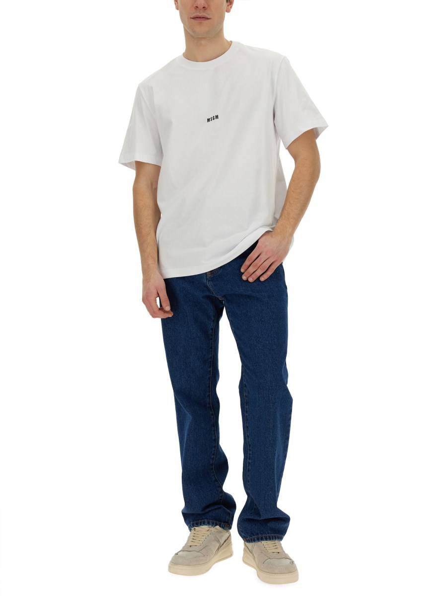 MSGM T-SHIRT GIROCOLLO IN JERSEY DI COTONE CON STAMPA LOGO LETTERING