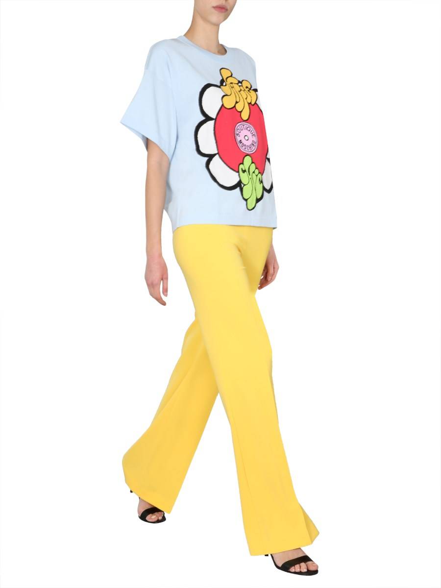 BOUTIQUE MOSCHINO T-SHIRT GIROCOLLO IN MAGLIA DI COTONE CON INSERTO HIPPIE