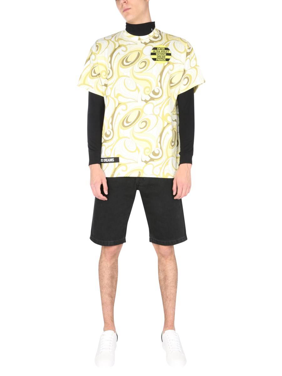 RAF SIMONS T-SHIRT GIROCOLLO IN MISTO COTONE CON STAMPA HIPPIE