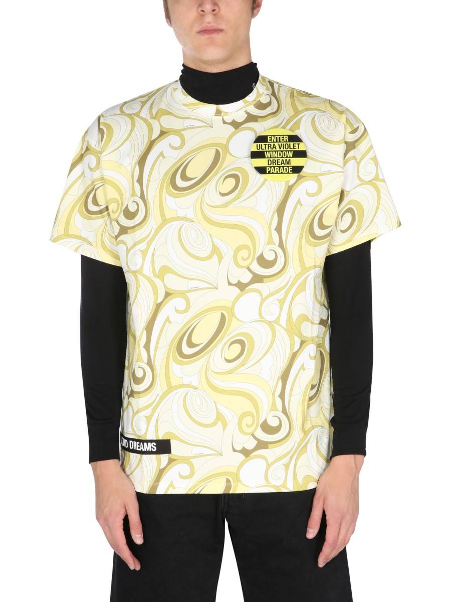 RAF SIMONS T-SHIRT GIROCOLLO IN MISTO COTONE CON STAMPA HIPPIE