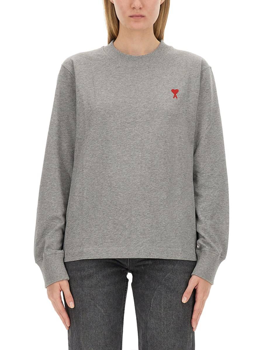 AMI PARIS T-SHIRT IN COTONE BIOLOGICO CON RICAMO LOGO "COEUR"