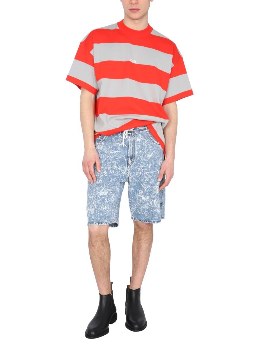 MSGM T-SHIRT IN COTONE CON MOTIVO A RIGHE BICOLOR E RICAMO