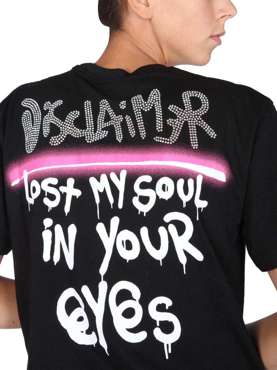 DISCLAIMER T-SHIRT IN JERSEY DI COTONE CON CRYSTAL LOGO