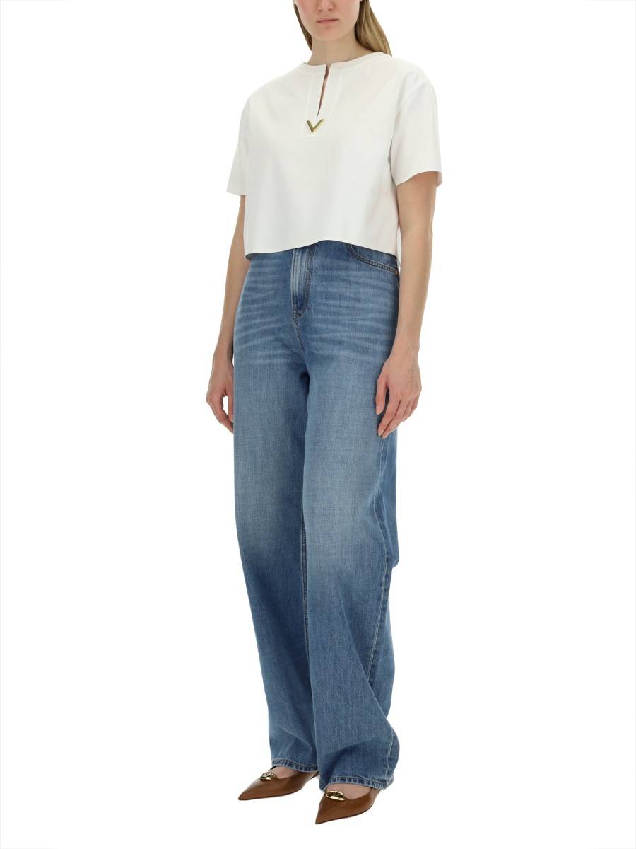 VALENTINO T-SHIRT IN JERSEY DI COTONE CON DETTAGLIO V
