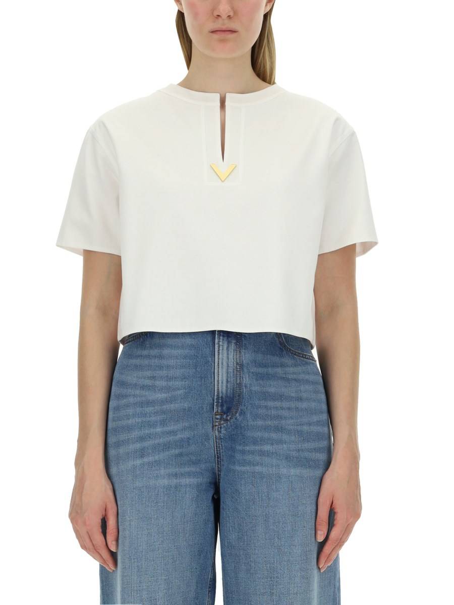 VALENTINO T-SHIRT IN JERSEY DI COTONE CON DETTAGLIO V