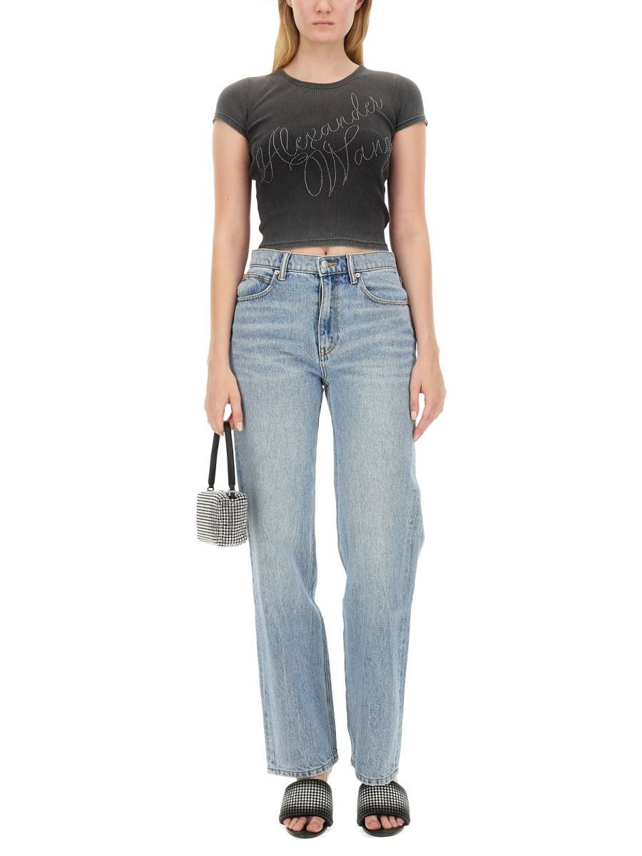 ALEXANDER WANG T-SHIRT IN JERSEY DI COTONE CON LOGO CON STRASS