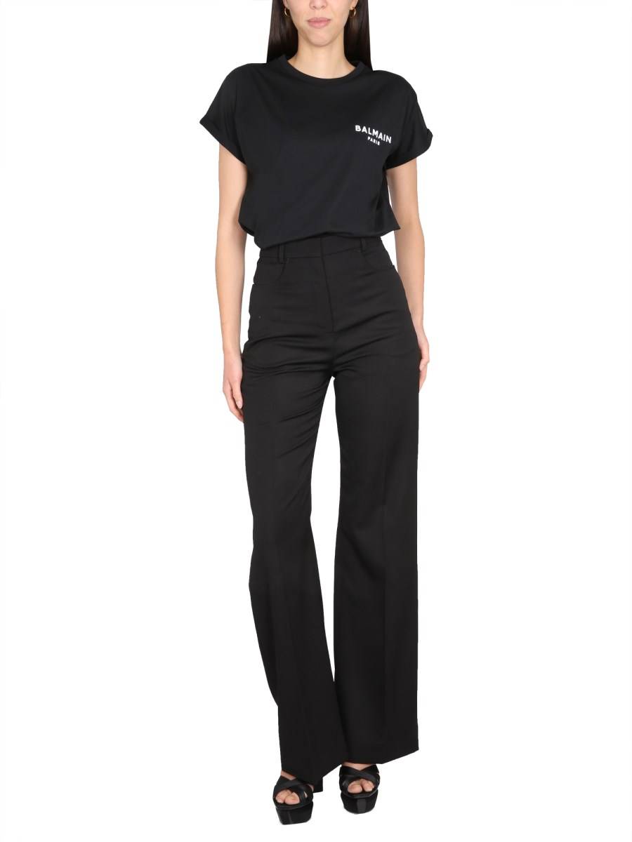 BALMAIN T-SHIRT IN JERSEY DI COTONE CON LOGO FLOCCATO